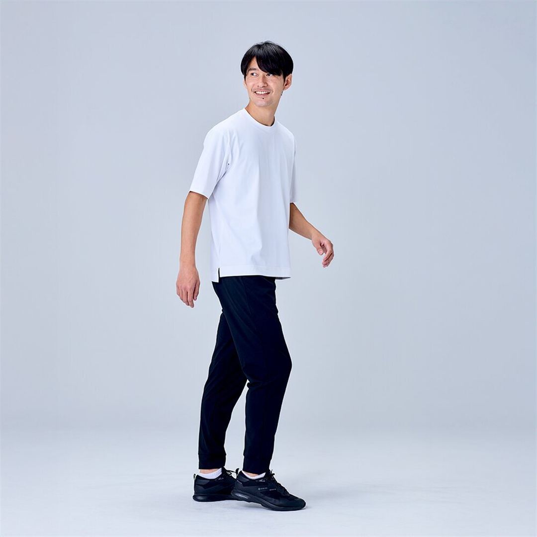 ハイストレッチ クルーネック半袖シャツ（ワイドシルエット） ホワイト XL