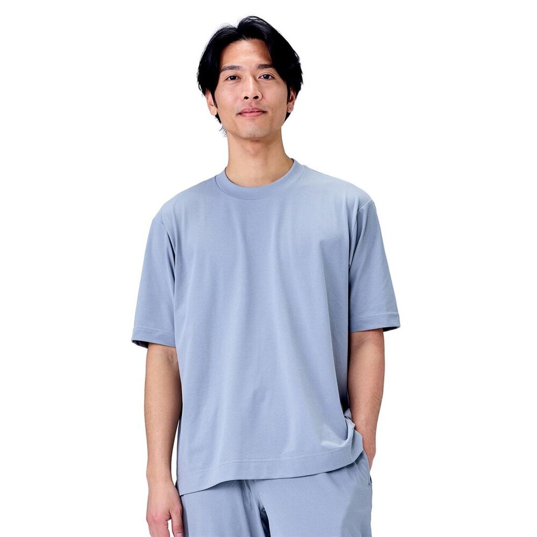 ハイストレッチ クルーネック半袖シャツ（ワイドシルエット） グレー XL