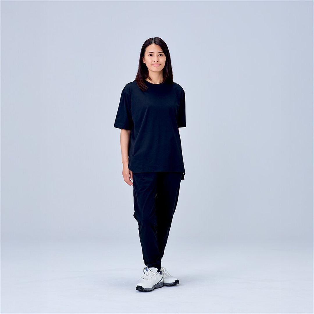 ハイストレッチ クルーネック半袖シャツ（ワイドシルエット） ブラック XL