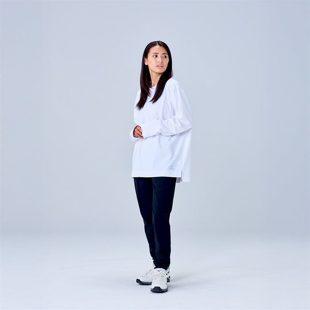 ハイストレッチ クルーネック長袖シャツ（ワイドシルエット） ホワイト XL