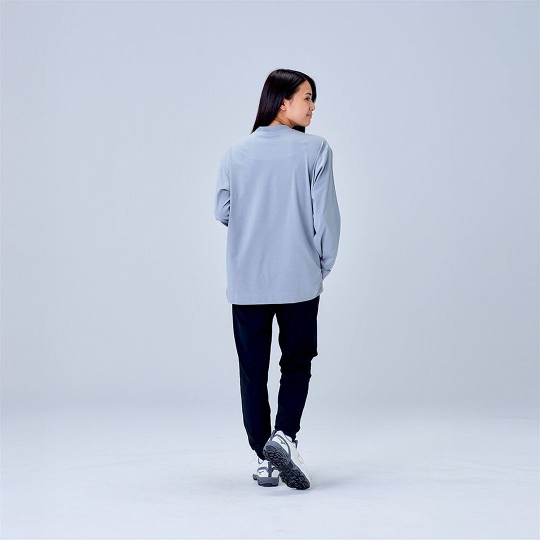 ハイストレッチ クルーネック長袖シャツ（ワイドシルエット） グレー XL