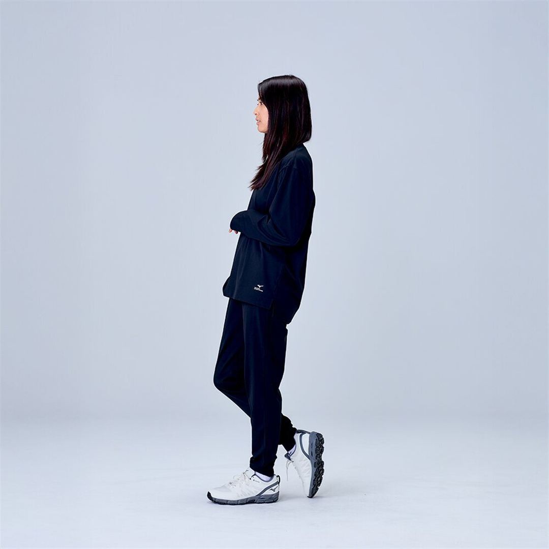 ハイストレッチ クルーネック長袖シャツ（ワイドシルエット） ブラック XL