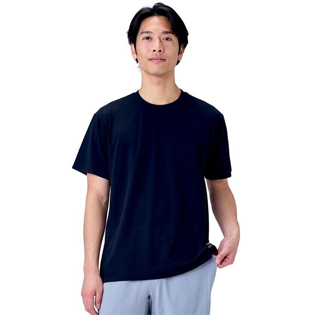 ハイストレッチ クルーネック半袖シャツ（レギュラーシルエット） ブラック XL