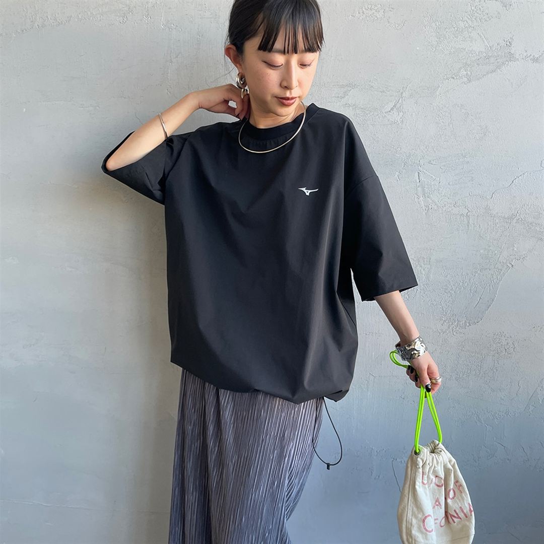 【JEANS FACTORY】ウォーターリパレントストレッチウーブンTシャツ ブラック S