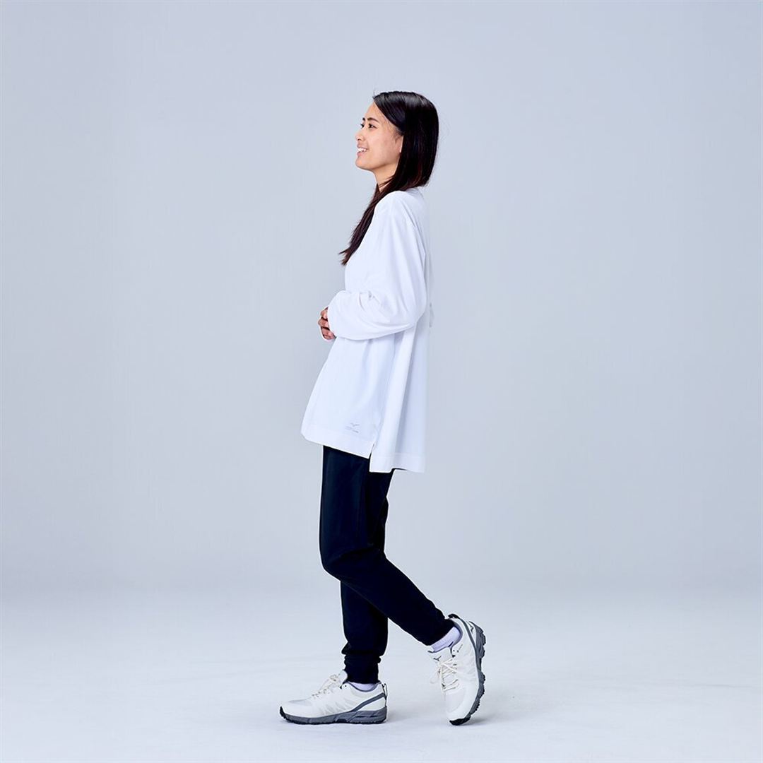 ハイストレッチ クルーネック長袖シャツ（ワイドシルエット） ホワイト XL