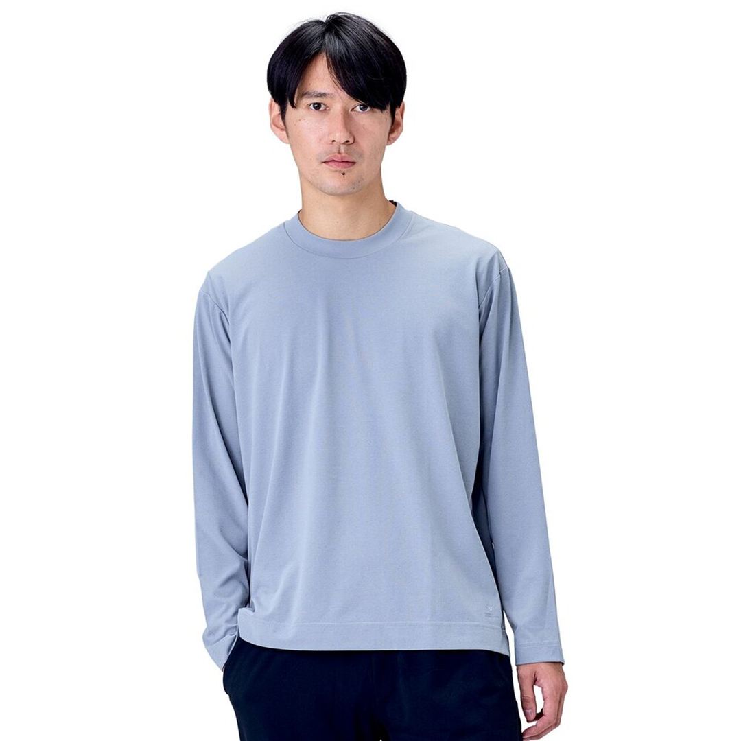 ハイストレッチ クルーネック長袖シャツ（ワイドシルエット） グレー XL