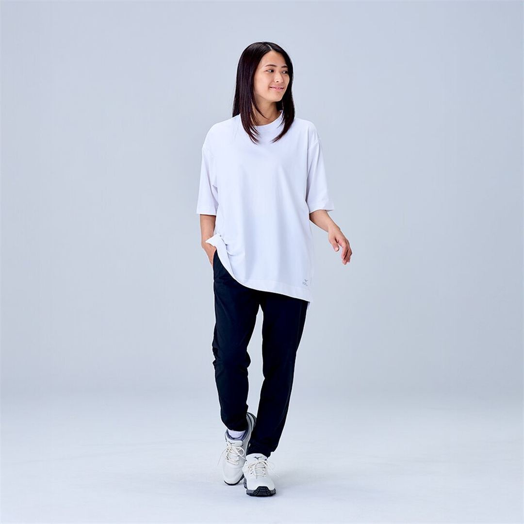 ハイストレッチ クルーネック半袖シャツ（ワイドシルエット） ホワイト XL