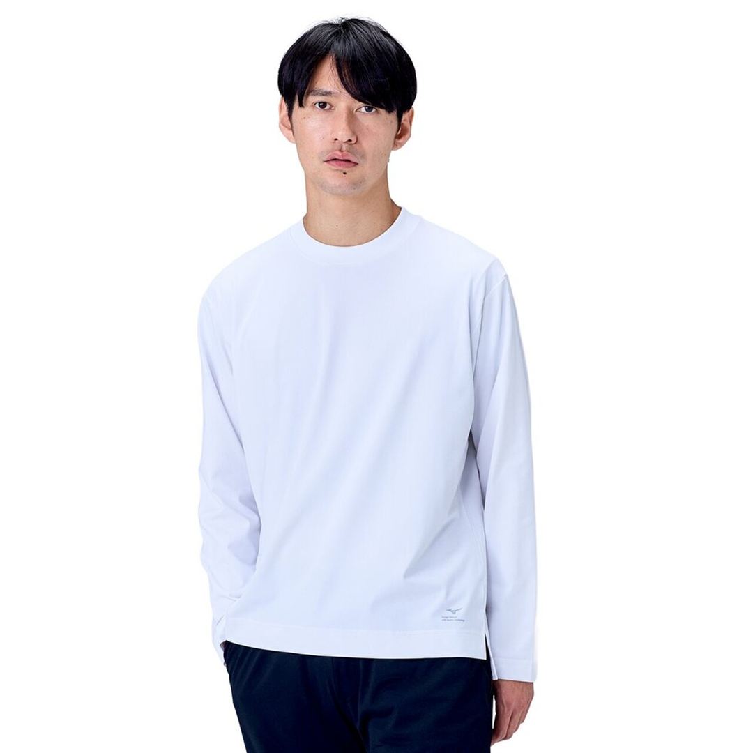 ハイストレッチ クルーネック長袖シャツ（ワイドシルエット） ホワイト XL
