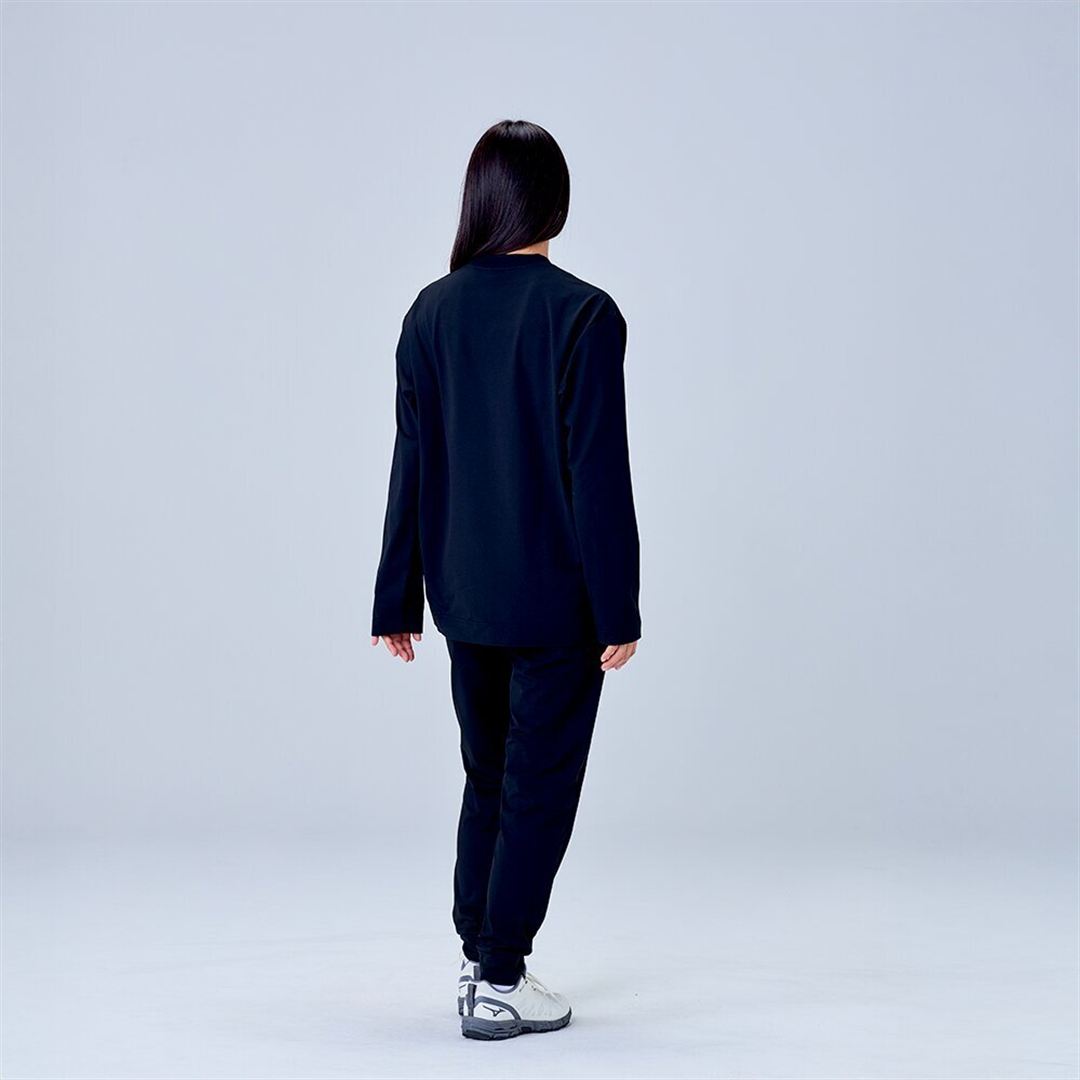 ハイストレッチ クルーネック長袖シャツ（ワイドシルエット） ブラック XL