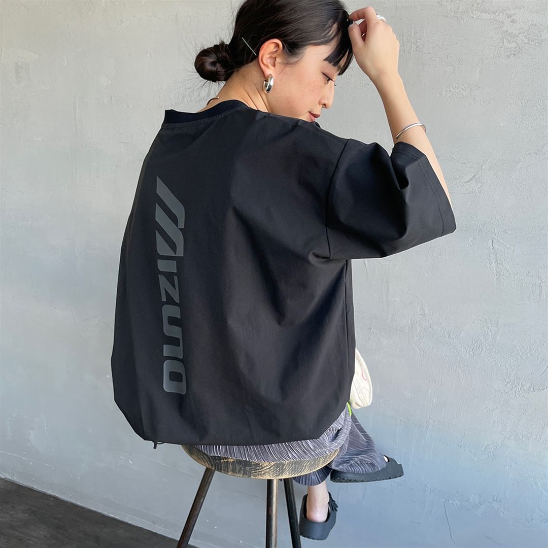 【JEANS FACTORY】ウォーターリパレントストレッチウーブンTシャツ ブラック S