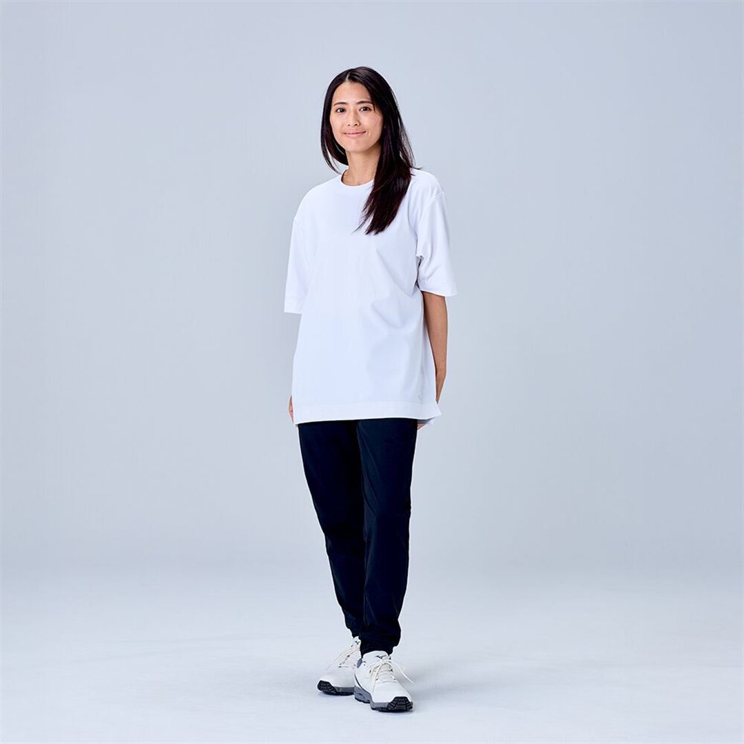 ハイストレッチ クルーネック半袖シャツ（ワイドシルエット） ホワイト XL