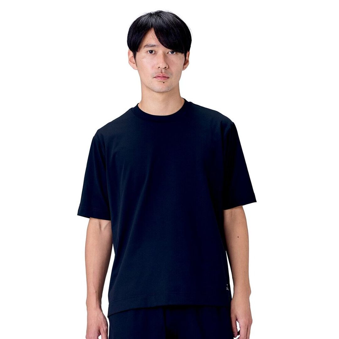 ハイストレッチ クルーネック半袖シャツ（ワイドシルエット） ブラック XL
