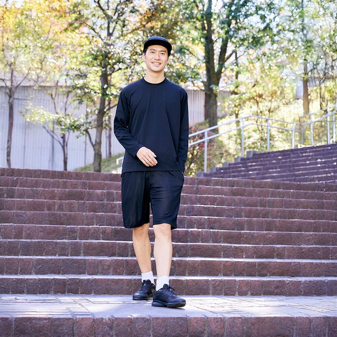 ハイストレッチ クルーネック長袖シャツ（ワイドシルエット） ブラック XL