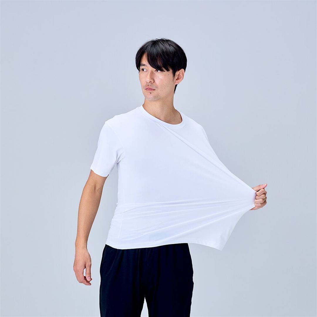 ハイストレッチ クルーネック半袖シャツ（レギュラーシルエット） ホワイト XL