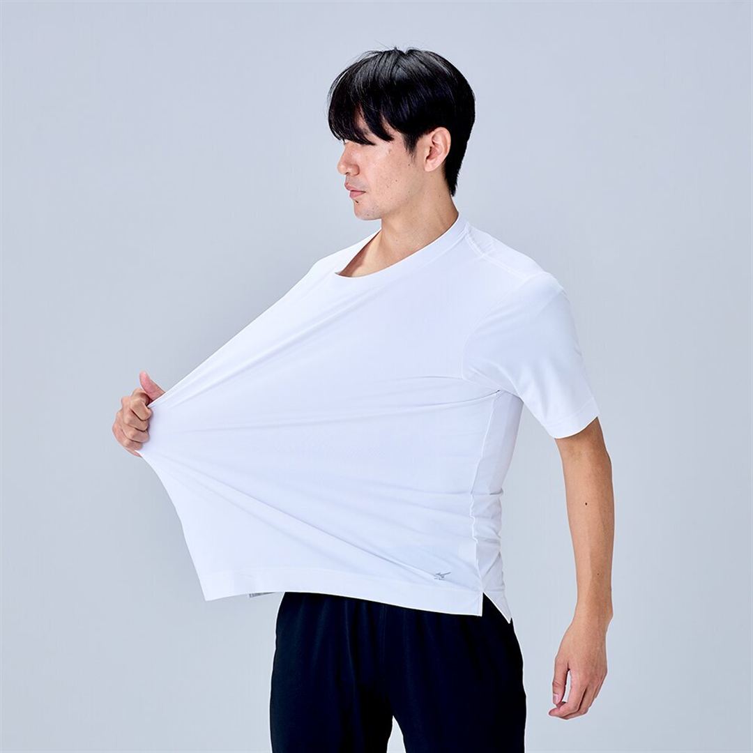 ハイストレッチ クルーネック半袖シャツ（ワイドシルエット） ホワイト XL