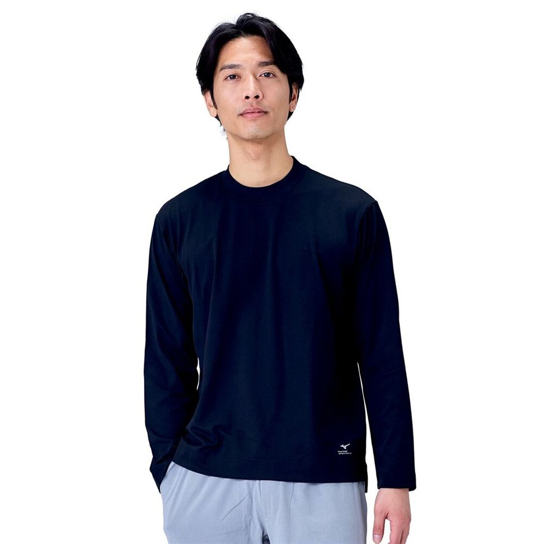 ハイストレッチ クルーネック長袖シャツ（ワイドシルエット） ブラック XL