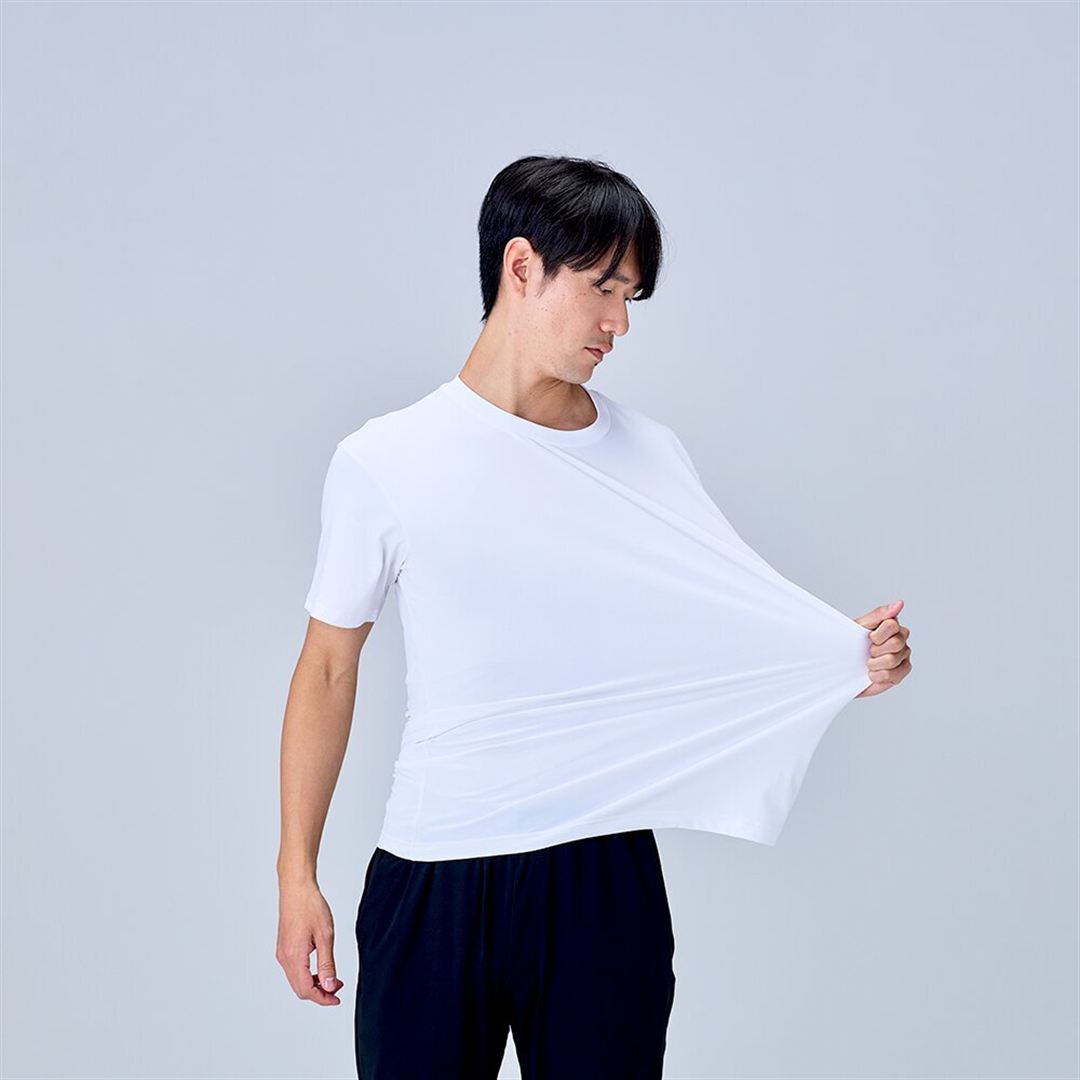 ハイストレッチ クルーネック半袖シャツ（レギュラーシルエット） ホワイト XL