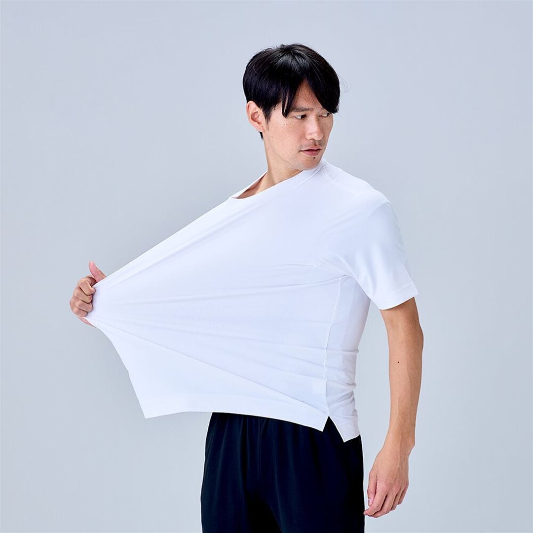 ハイストレッチ クルーネック半袖シャツ（ワイドシルエット） ホワイト XL