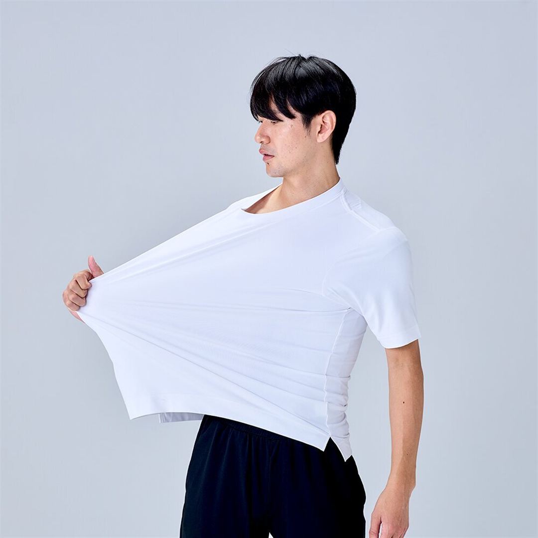 ハイストレッチ クルーネック半袖シャツ（ワイドシルエット） ホワイト XL