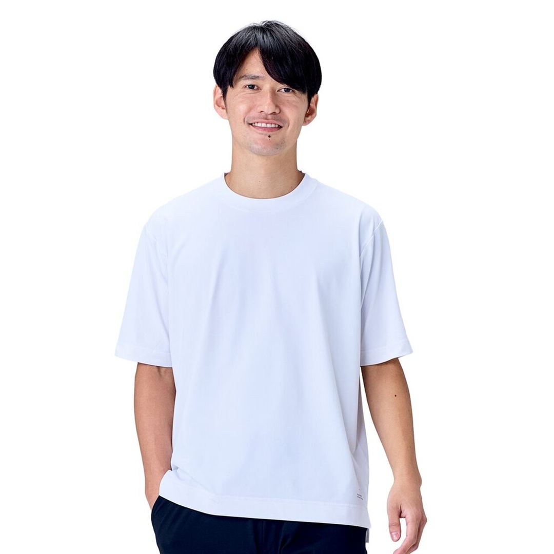 ハイストレッチ クルーネック半袖シャツ（ワイドシルエット） ホワイト XL