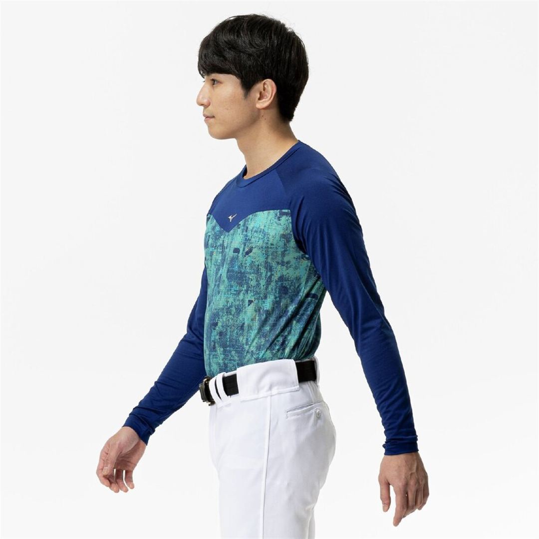 裏起毛グラフィックアンダーシャツ(ローネック／長袖) パステルネイビー XO