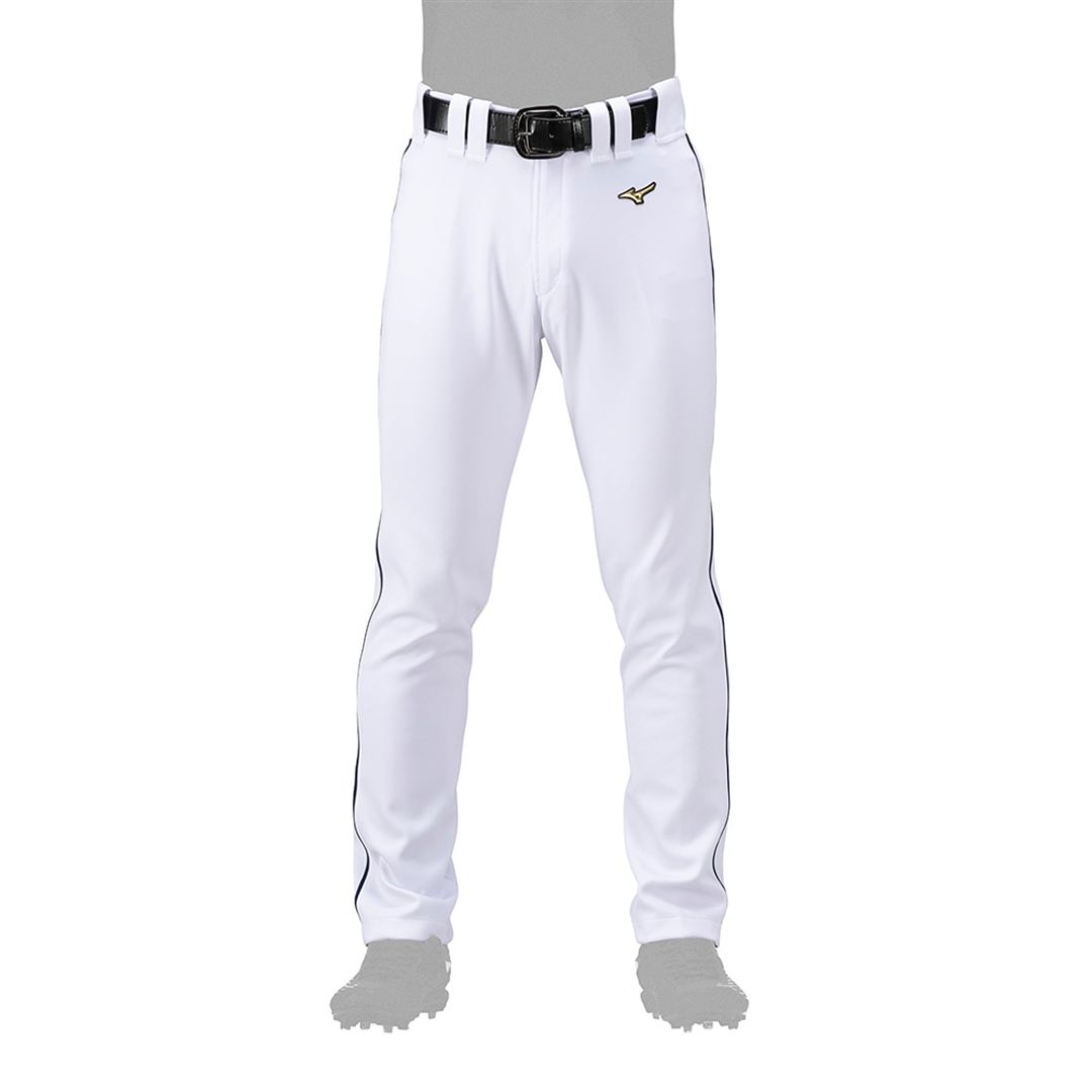 【ミズノ直営限定／ミズノプロ】強伸 ストレッチパンツ／ストレートフィットタイプ(4ミリライン加工ワッペン付き) ホワイト×ネイビー M