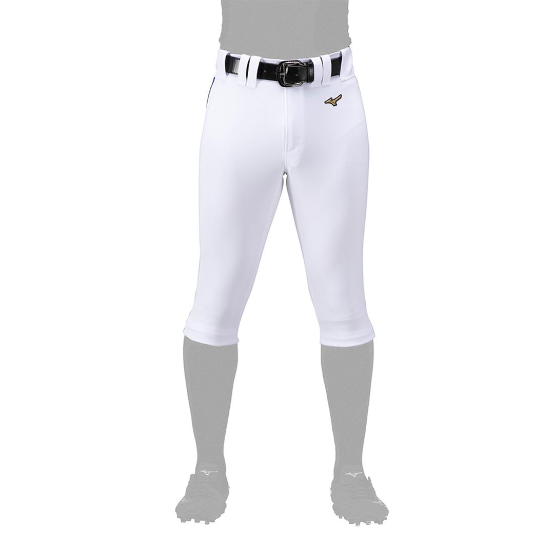 【ミズノ直営限定／ミズノプロ】強伸 ストレッチパンツ／ショートフィットタイプ(4ミリライン加工ワッペン付き) ホワイト×パステルネイビー M