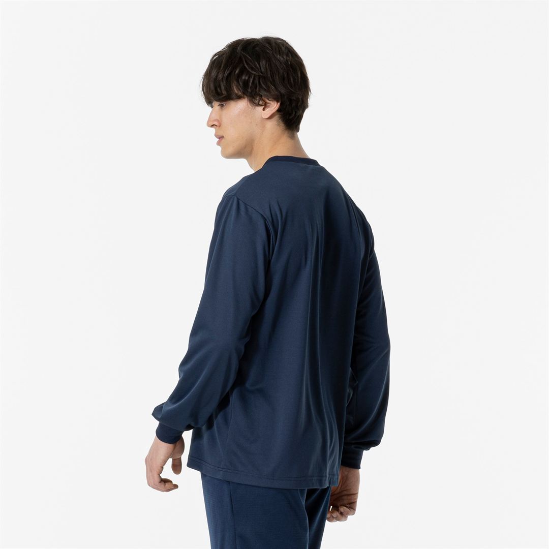 ナビドライTシャツ(長袖／丸首) ドレスネイビー×ホワイト S