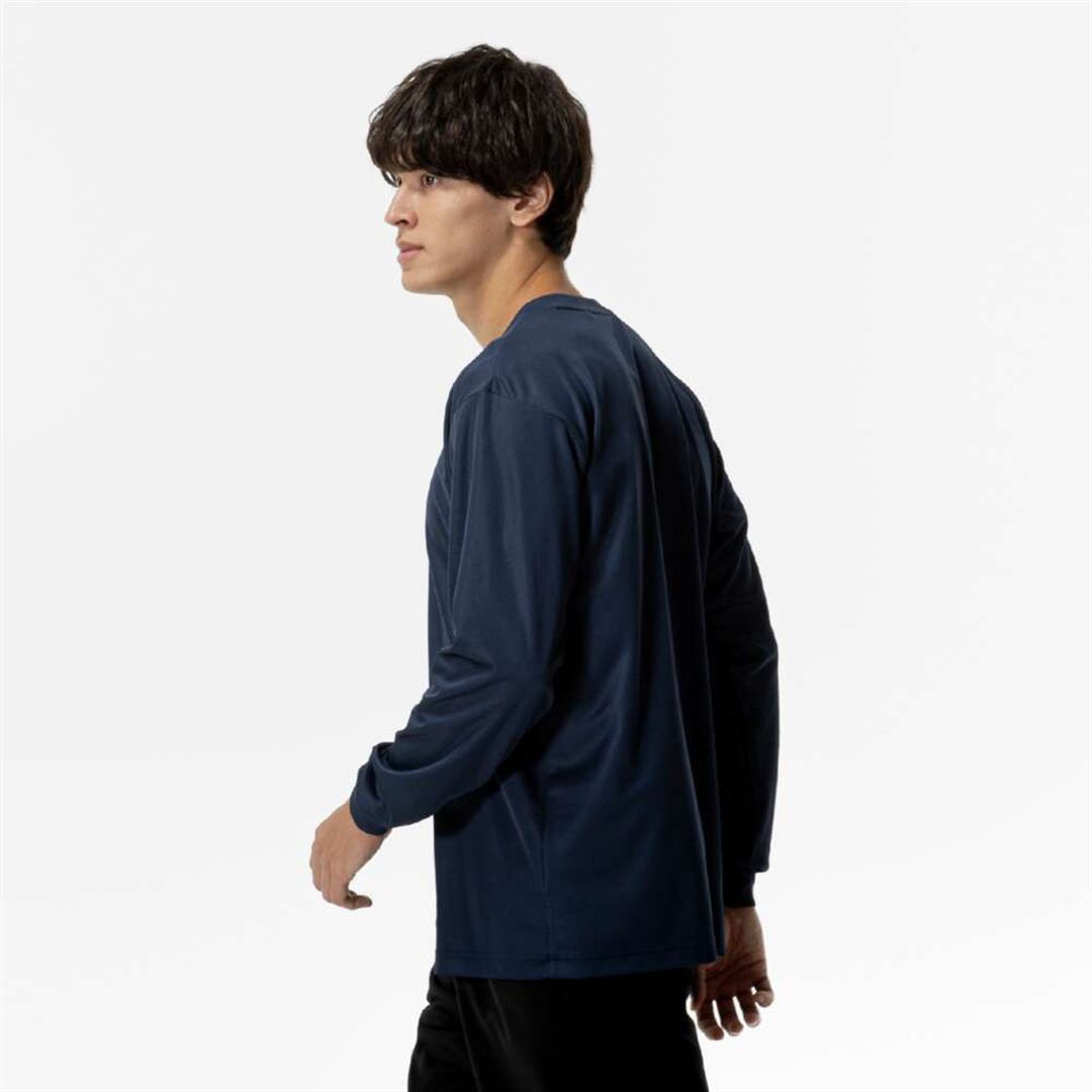 ナビドライTシャツ(長袖／丸首) ドレスネイビー×ホワイト XL