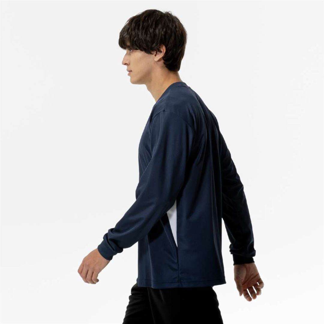 ナビドライTシャツ(長袖／切替) ドレスネイビー×ホワイト M