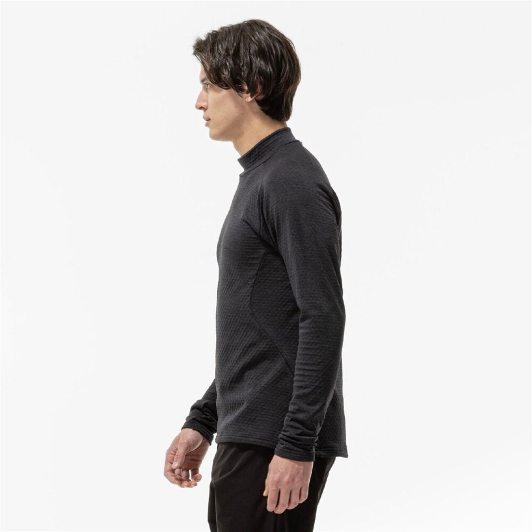 ストレッチフリースハイネックTシャツ(長袖) ブラック杢 S