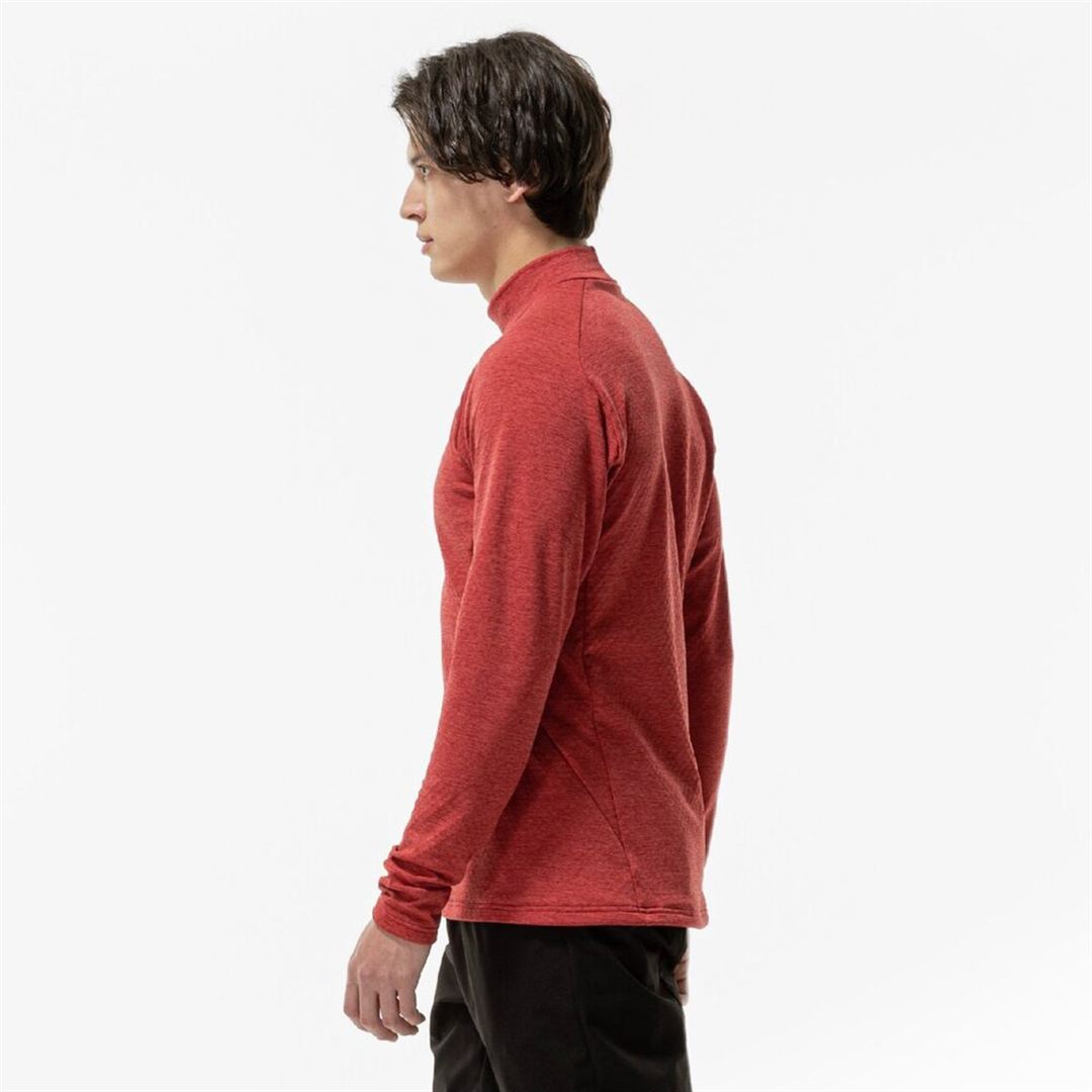 ストレッチフリースハイネックTシャツ(長袖) ワインレッド杢 XL