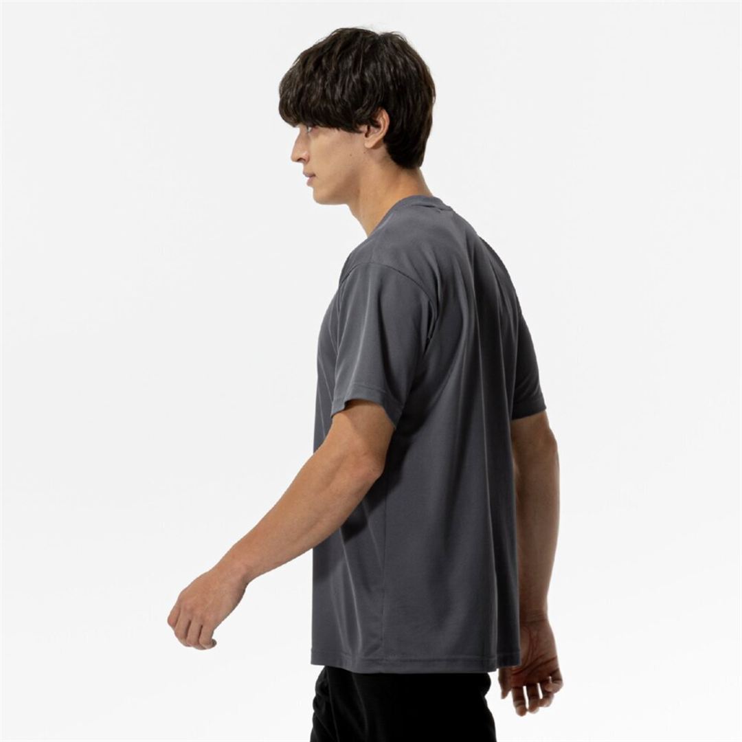 ナビドライTシャツ(半袖／丸首／大きいサイズ) チャコールグレー×ホワイト 3L