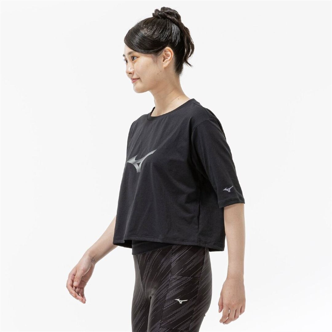 ストレッチソフトドライクロップドTシャツ(ワイドシルエット) ブラック S
