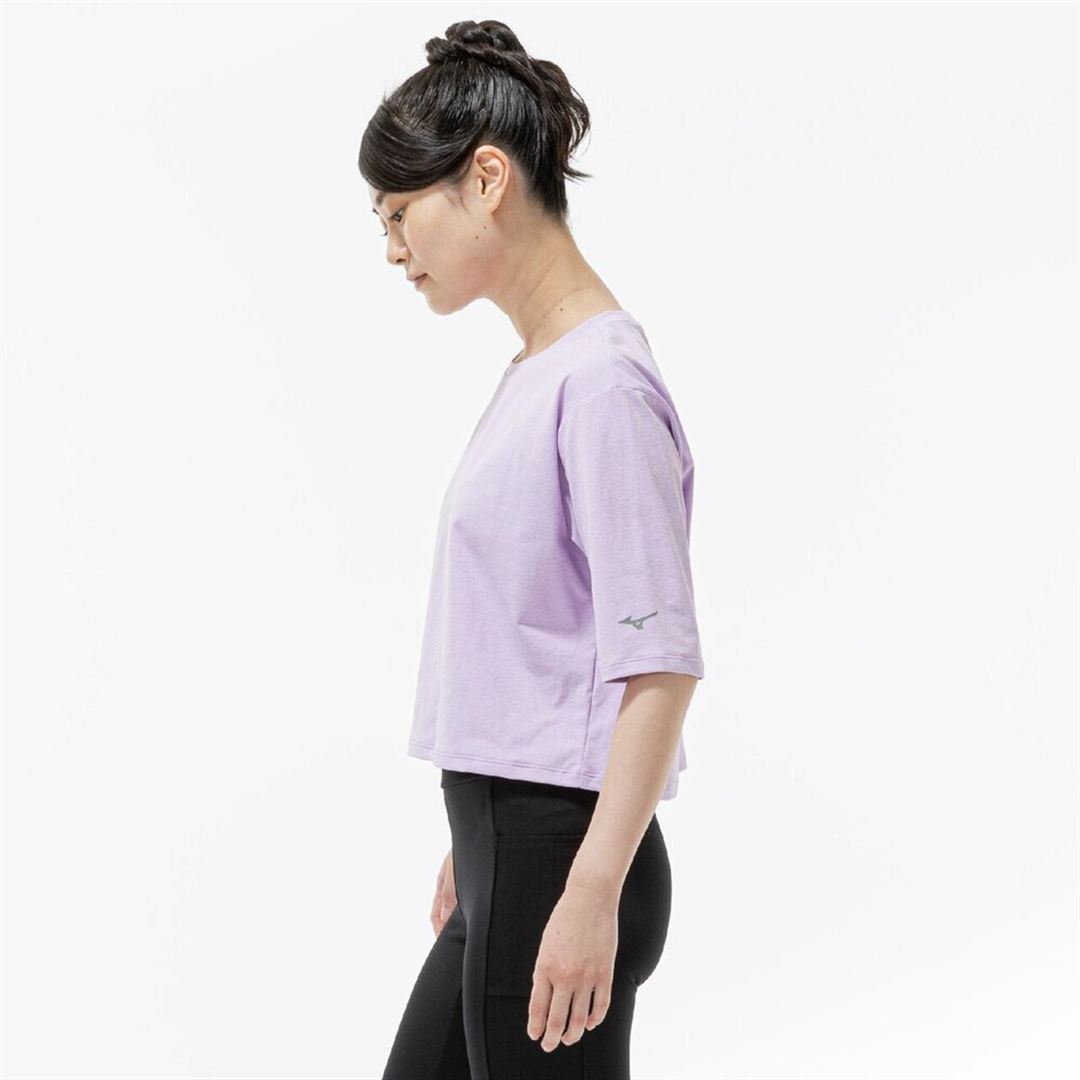 ストレッチソフトドライクロップドTシャツ(ワイドシルエット) ペールパープル XL