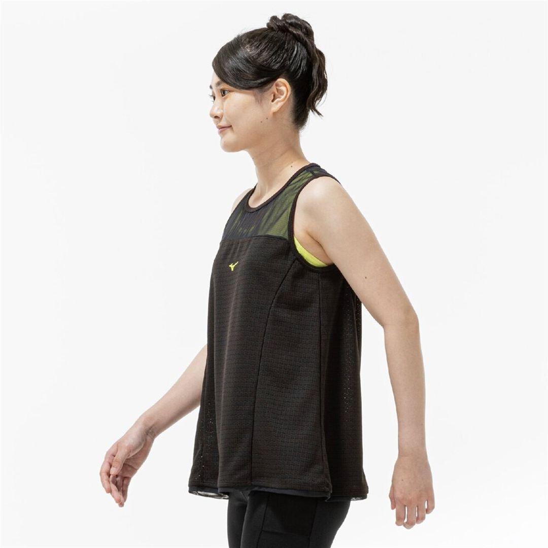 【汗処理／通気】ドライエアロフロージャカードノースリーブTシャツ ブラック XL