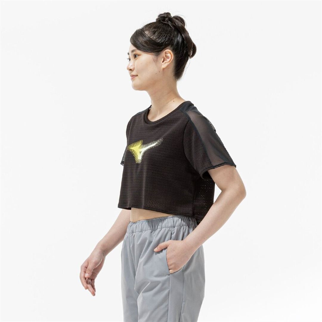 【汗処理／通気】ドライエアロフロージャカードクロップドTシャツ ブラック S