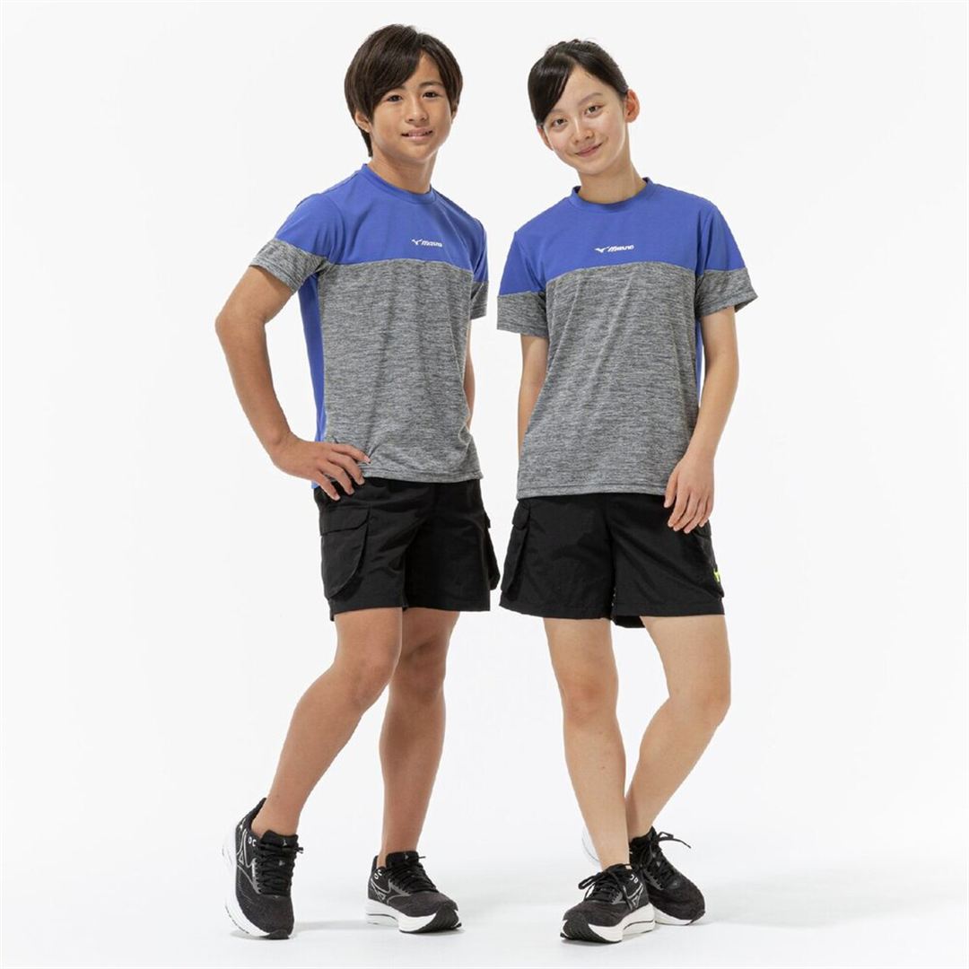 【抗菌防臭／防汚】GACHI Tシャツ ライトグレー杢×ダズリングブルー 120