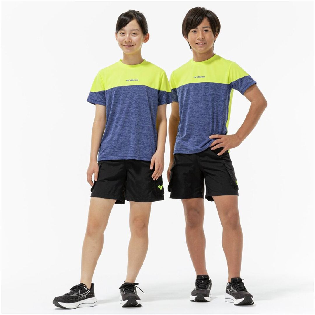 【抗菌防臭／防汚】GACHI Tシャツ エステートブルー杢×フォーチューンイエロー 160