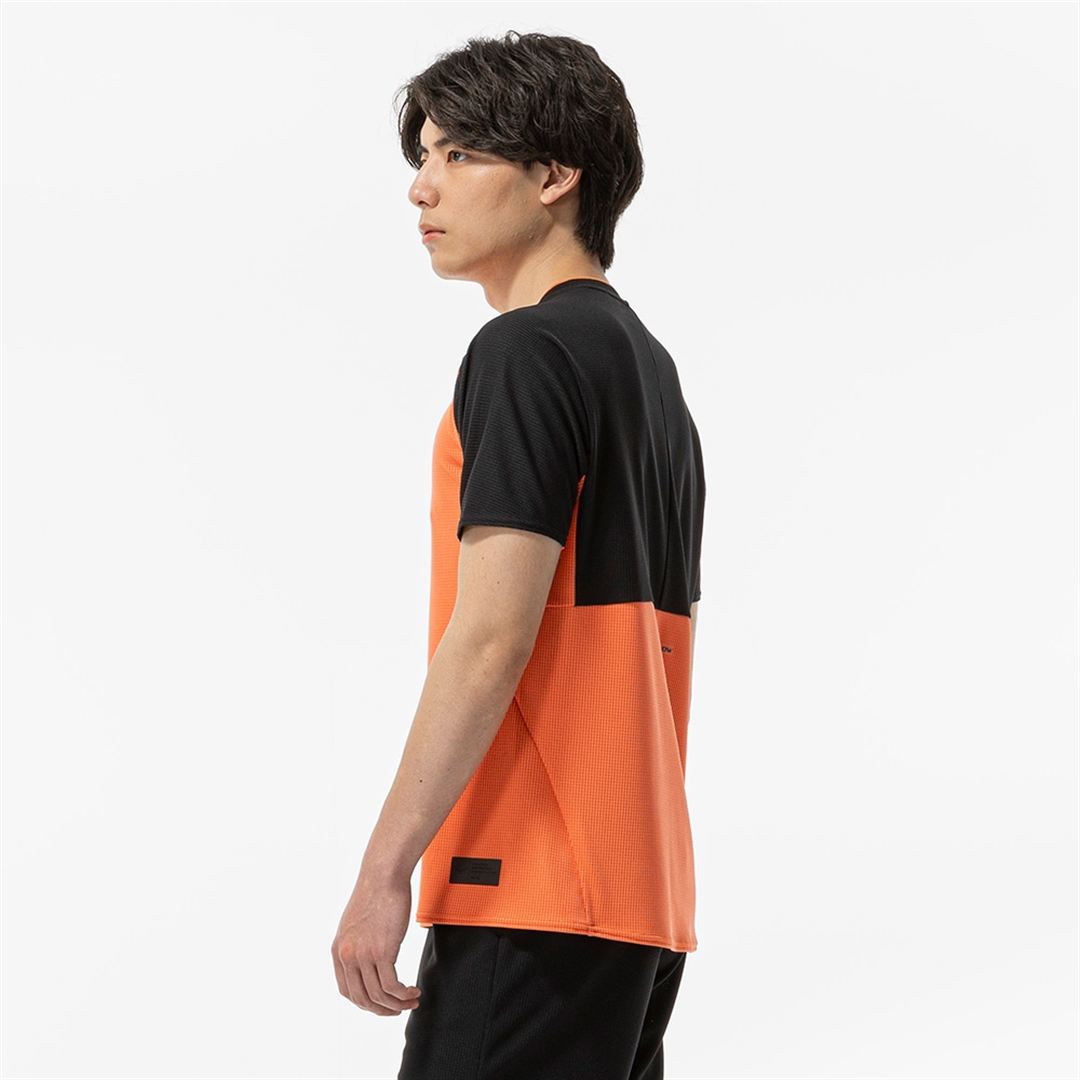 【汗処理／通気】ドライエアロフローTシャツ サンストーンオレンジ×ブラック XS