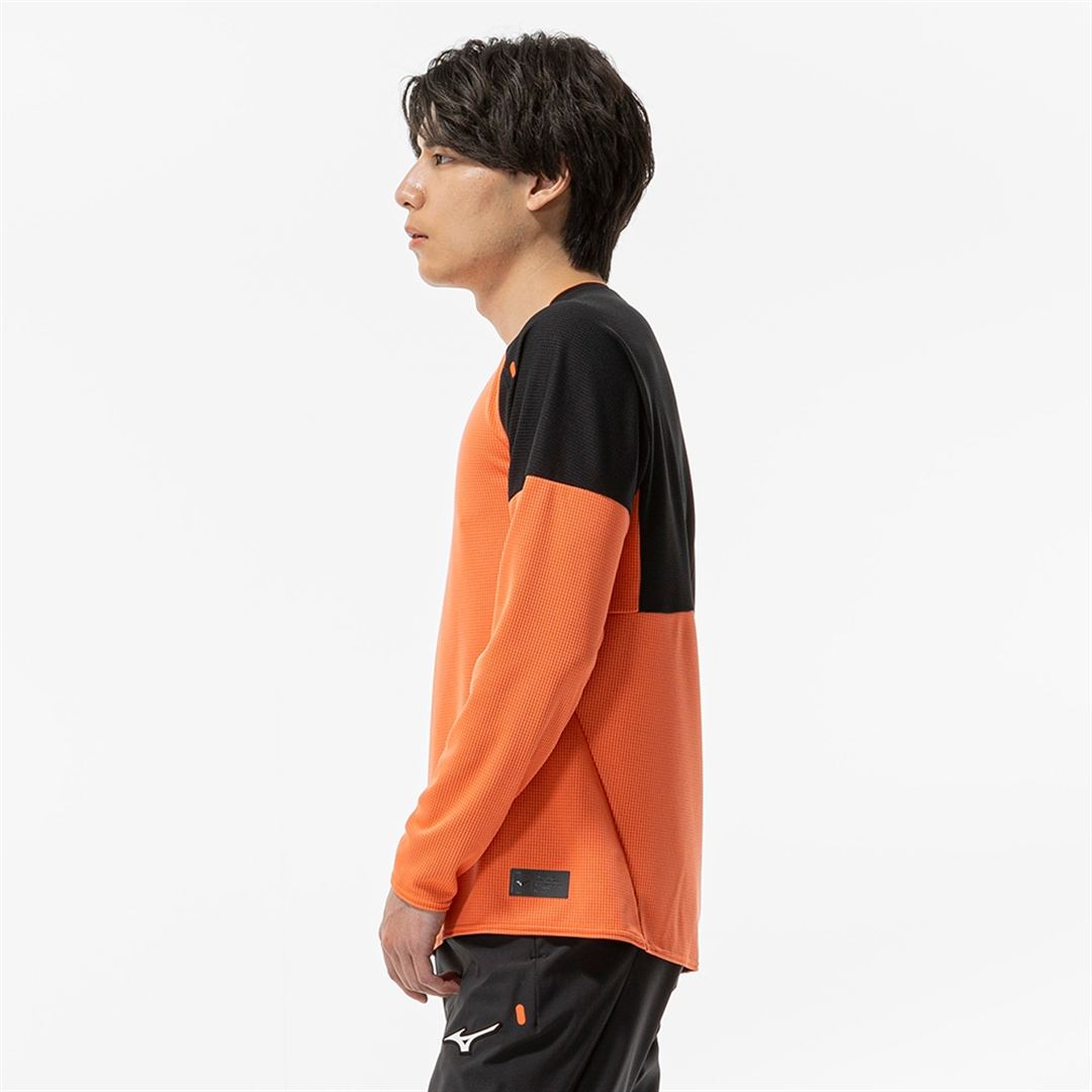 【汗処理／通気】ドライエアロフローTシャツ(長袖) サンストーンオレンジ×ブラック S