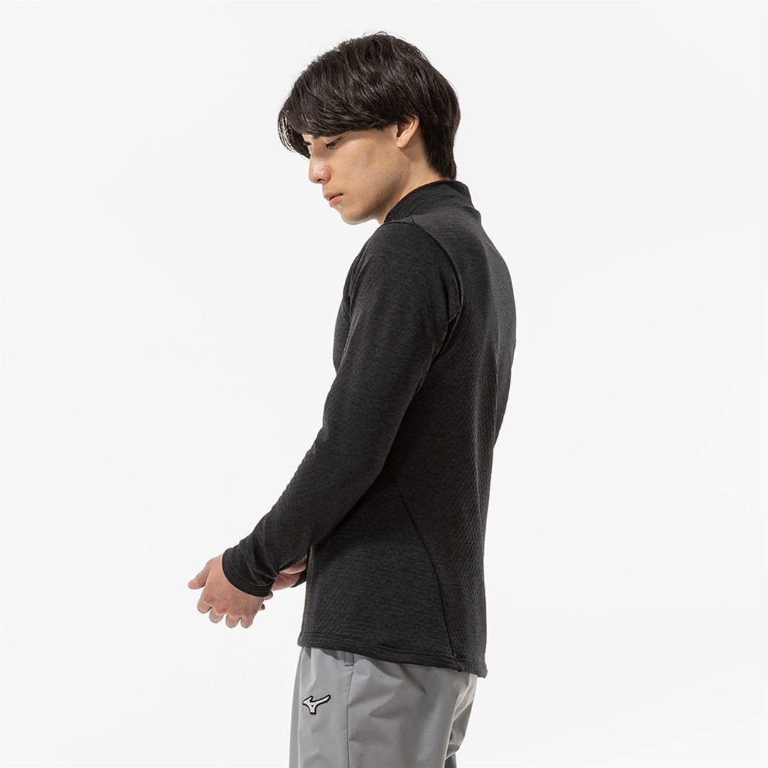 ストレッチフリースハイネックTシャツ(長袖) ブラック杢 XL