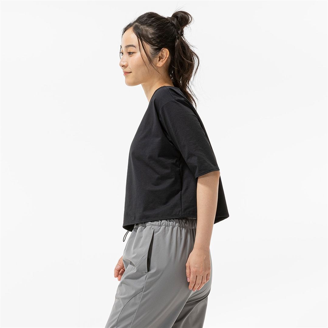 ストレッチソフトドライクロップドTシャツ(ワイドシルエット) ブラック XL