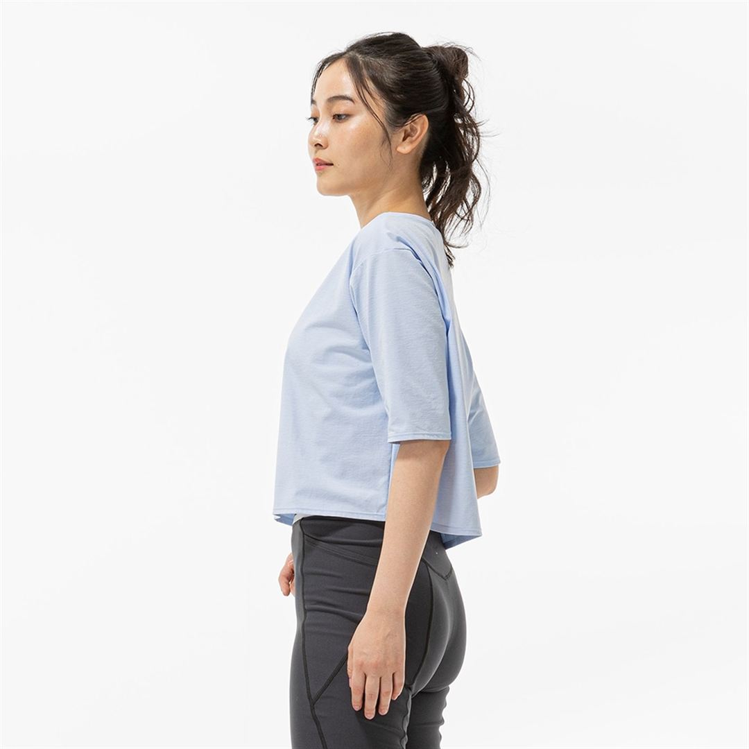 ストレッチソフトドライクロップドTシャツ(ワイドシルエット) ペールブルー XL