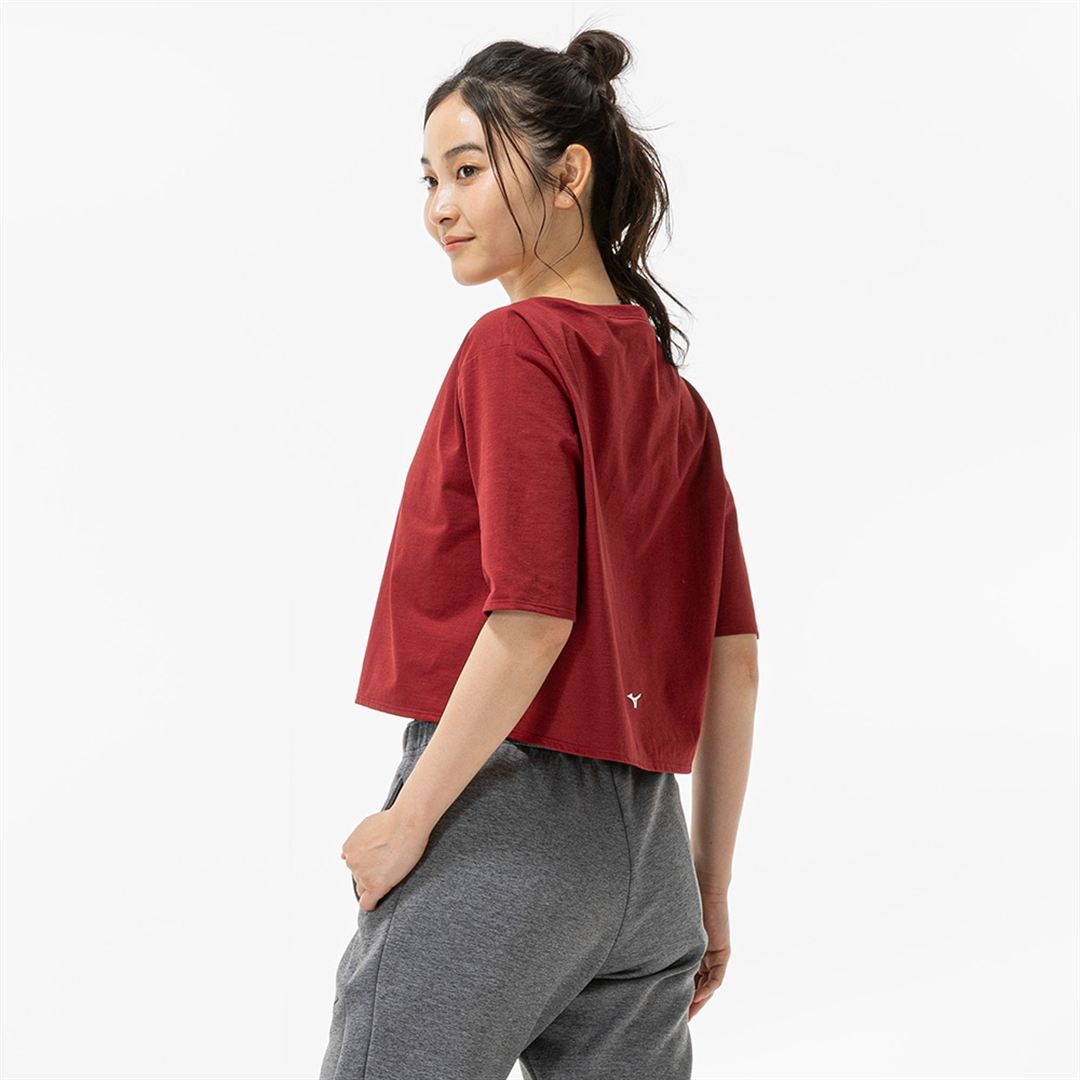 ストレッチソフトドライクロップドTシャツ(ワイドシルエット) ルバーブレッド XL