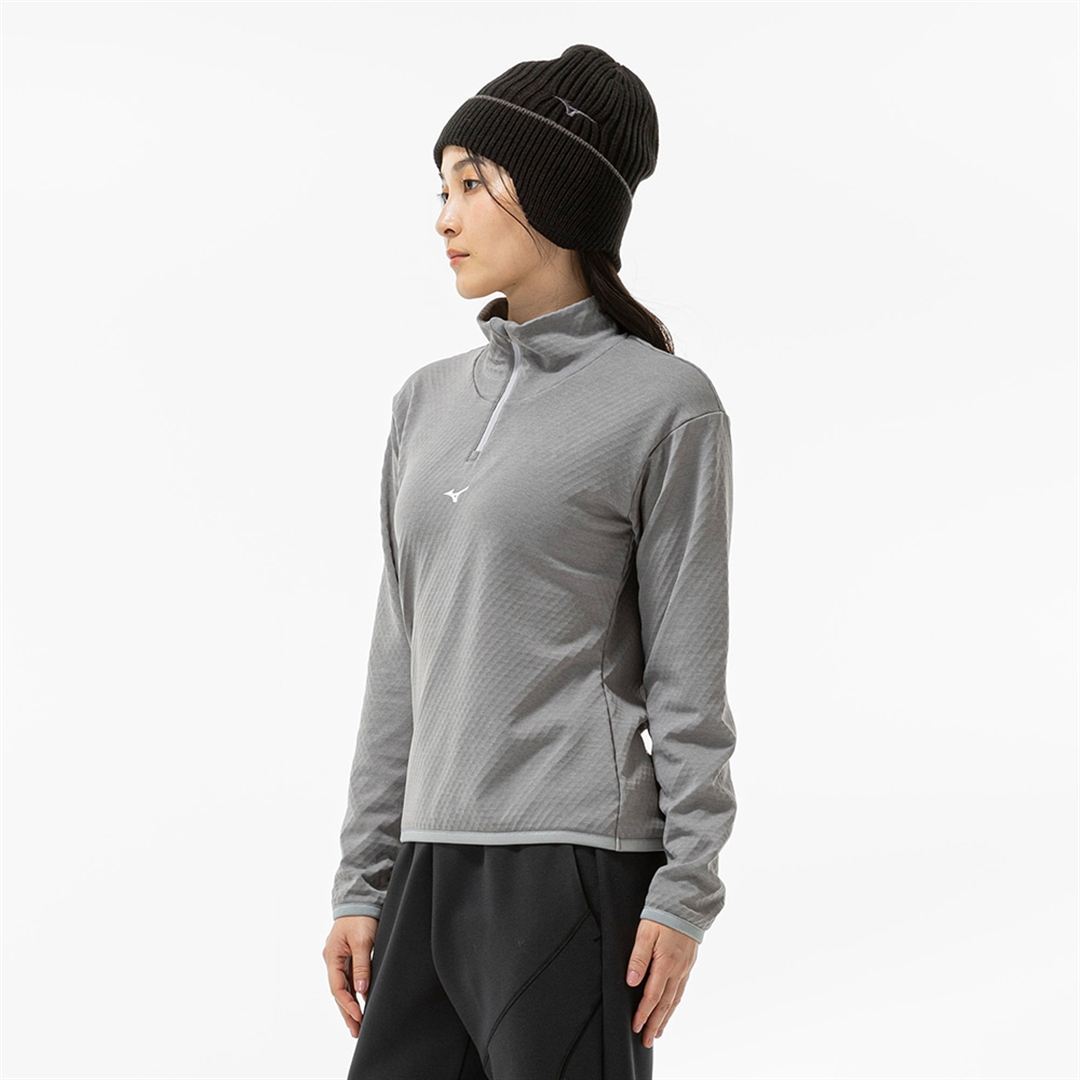 ストレッチフリースハーフジップTシャツ(長袖) フロストグレー杢 XL