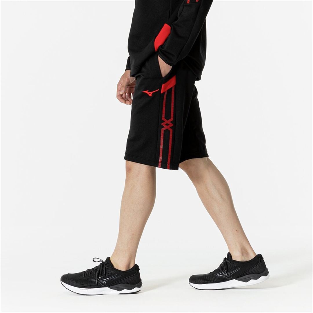 MCライン ウォームアップハーフパンツ ブラック×チャイニーズレッド 3XL