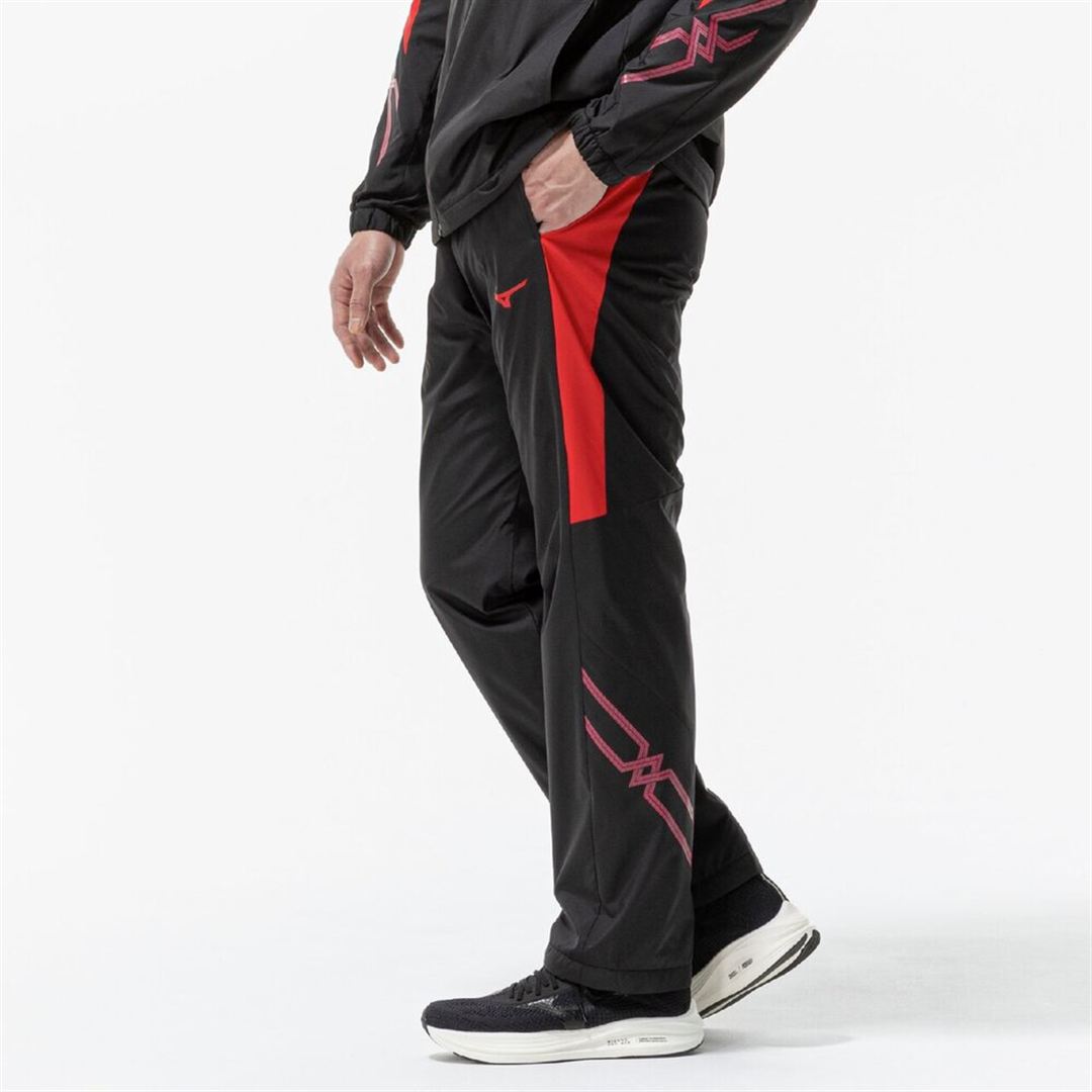 【吸湿発熱】ウインドブレーカーパンツ ブラック×チャイニーズレッド XL