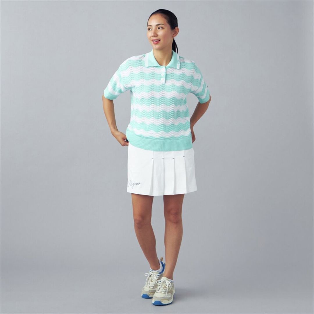 リップルニット半袖ポロシャツ ミント XL