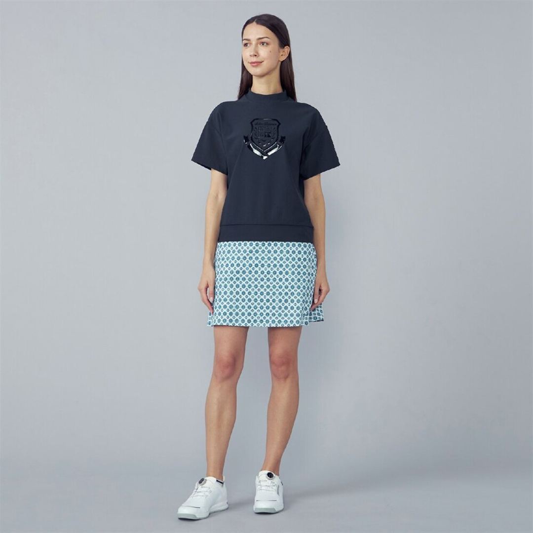 【MGFコレクション】エンブレムロゴ半袖モックネックシャツ ネイビー S